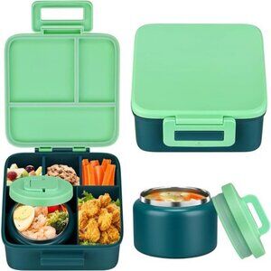 Kids Bento Lunch Box Set with 8oz Thermos Jar Leakproof